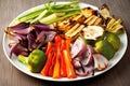 vibrant shot of grilled mixed veggies in minimalist setting