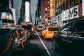 Vibrant shot of the Times Square New York City traffic jam and the buildings with illuminated signs