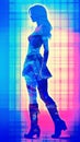 Vibrant Silhouette: Vintage Ankle Boots in Modern Blue and Pink Posters. Bright Silhouette: Vintage Style Ankle Boots on a
