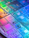 Vibrant Silicon Wafer with Microprocessor Dies Royalty Free Stock Photo