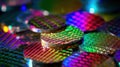 vibrant silicon wafers reflecting colorful light Royalty Free Stock Photo