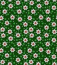 Vibrant and Simple cute ditsy flower pattern in small white and flowers on a dark green background.