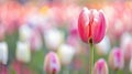 Vibrant Single Tulip Blooming in Dewy Floral Field