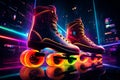 Vibrant skate culture, Colorful, clean style with dazzling neon lights