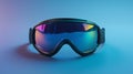 Vibrant ski goggles with reflective multicolor lenses and an adjustable strap on a gradien Royalty Free Stock Photo