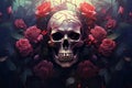 Vibrant Skull roses paint. Generate Ai