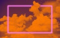 Vibrant sky layout and pink neon glowing frame. Vaporwave retro pattern for design Royalty Free Stock Photo