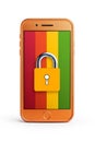 Vibrant smartphone colorful screen displaying security padlock symbolizing data protection encryption cybersecurity privacy