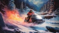 Vibrant Snowmobile Action Painting With Neon Background