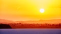 Vibrant and soften view of nice sunset over dry salt lake in Cyprus Larnaca in summer Royalty Free Stock Photo