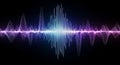 Vibrant sound wave visualization in blue and purple neon glow against a dark backdrop Royalty Free Stock Photo