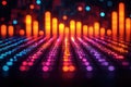 Vibrant sound wave visualization with colorful lights and patterns