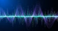 Vibrant sound wave visualization with purple and green oscillating lines Royalty Free Stock Photo