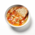 Vibrant Soup Bowl With Tomato And Ham Slices On White Background