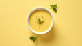 Vibrant Soup Flatlay With Fresh Basil Leaves On Yellow Background