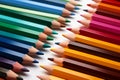 Vibrant spectrum diverse and colorful pencils on paper inspire artistic imagination and expression Royalty Free Stock Photo