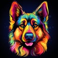 Vibrant Spectrum German Shepherd Dog Illustration On Black Background Royalty Free Stock Photo