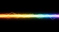 A vibrant spectrum of light waves pulsates horizontally across a black background.