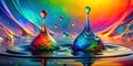 Vibrant spectrum two colorful liquid drops interacting on a reflective surface, creating a stunning visual symphony of hues and Royalty Free Stock Photo