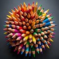 Vibrant Sphere of Sharpened Colored Pencils Arranged in a Circular Pattern art supplies drawing Royalty Free Stock Photo