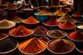 Vibrant Spice Market: Overflowing Bowls with Colorful Spices, Grains, and Seeds, Evoking a Cornucopia of Abundance Royalty Free Stock Photo