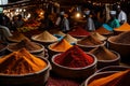 Vibrant Spice Market: Overflowing Bowls with Colorful Spices, Grains, and Seeds, Evoking a Cornucopia of Abundance Royalty Free Stock Photo