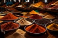 Vibrant Spice Market: Overflowing Bowls with Colorful Spices, Grains, and Seeds, Evoking a Cornucopia of Abundance Royalty Free Stock Photo