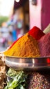 Vibrant Spice Market Scene with Input Basket