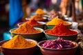 Vibrant Spice Market Stall: Red Curry, Paprika, Spicy Chili, Masala. AI