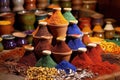 vibrant spice piles in traditional clay pots Royalty Free Stock Photo