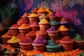 vibrant spice piles in traditional clay pots Royalty Free Stock Photo