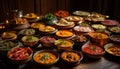 Vibrant spices adorn homemade Indian curry bowls generated by AI