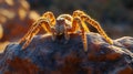 Colorful spider resting on a rock under warm sunlight in a natural landscape Royalty Free Stock Photo