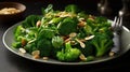 Vibrant Spinach and Broccoli Salad, Fresh Greens with Nutritious Combination and Zesty Dressing