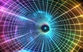 Vibrant spiral tunnel with a glowing grid pattern showcasing a mesmerizing visual effect