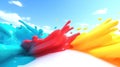 A vibrant splash of blue, red, and yellow paint against a bright sky, symbolizing creativity Royalty Free Stock Photo