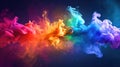 Vibrant splash of rainbow paint contrasts against a billowing flames background. Ai Generated