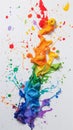 Vibrant splashes of paint in a spectrum of colors cascade down a white canvas, creating an abstract flow Royalty Free Stock Photo