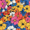 Vibrant Spring Floral Pattern with Bold Colors Perfect for Fashion and Home Decor