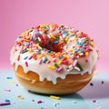 Vibrant Sprinkled Donut In Bold Chromaticity - Stock Image Royalty Free Stock Photo