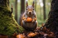 Vibrant Squirrel acorn forest autumn. Generate Ai Royalty Free Stock Photo