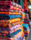 Vibrant Stack of Colorful Traditional Textiles Royalty Free Stock Photo