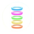 Stack of five vibrant, glowing, colorful bangles or rings in blue, pink, green, yellow, and orange, creating a modern and playful Royalty Free Stock Photo