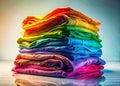 Vibrant Stack of Folded Clothes in a Double Exposure Closeup A Stunning Visual of Color and Texture Royalty Free Stock Photo