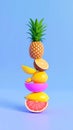 Vibrant Stack of Pineapple Lemon Orange and Grapefruit on Light Blue Background Royalty Free Stock Photo