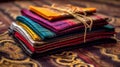 Colorful Prayer Mats and Books on Textured Background