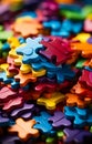 A Vibrant Stack of Puzzle Pieces With a Kaleidoscope of Colors