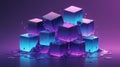 A vibrant stack of translucent cubes with dripping liquid in a neon purple and blue color scheme Royalty Free Stock Photo
