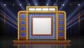 Colorful stage set with bright lights for a trivia game show in a lively indoor venue Royalty Free Stock Photo