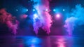 Vibrant Stage Smoke Under Bright Lights, Empty Dance Floor Scene, Dynamic Theatrical Atmosphere, Nightlife Entertainment Royalty Free Stock Photo